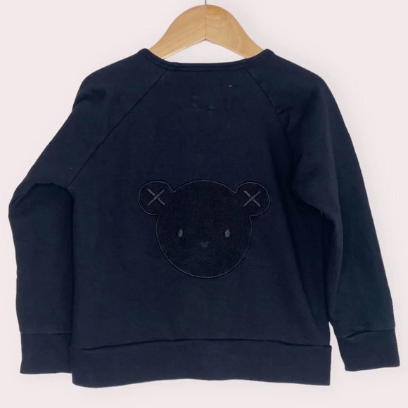 Huxbaby sweat jacket black zip front bear appliqué collarless size 4 years - Picture 2 of 12